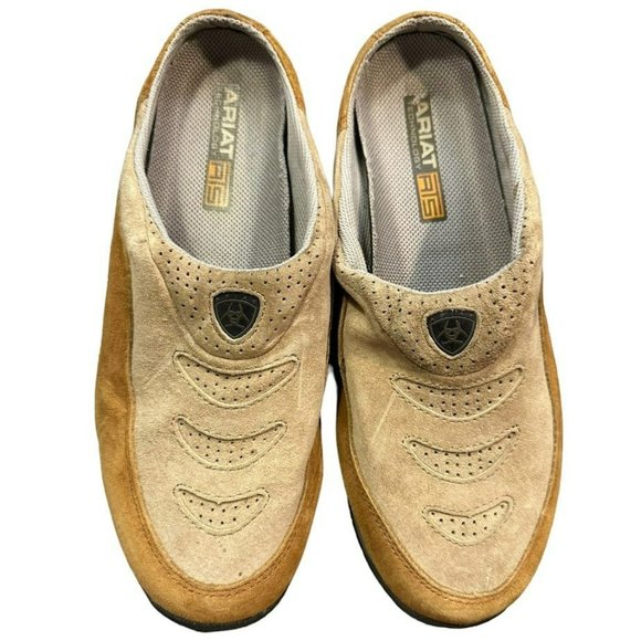 Ariat ATS Tan Brown Leather Suede Slip on Mule‎ Shoes Womens 8.5 B - Picture 1 of 8